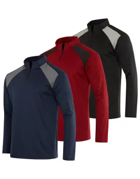 3 Pack:Men's Quarter 1/4 Zip Pullover Long Sleeve Athletic Mesh Quick Dry Dri Fit Shirt Gym Running Performance Golf Half Zip Up Top Thermal Workout Sweatshirts Sweater Sports Track Jacket-Set 8,L