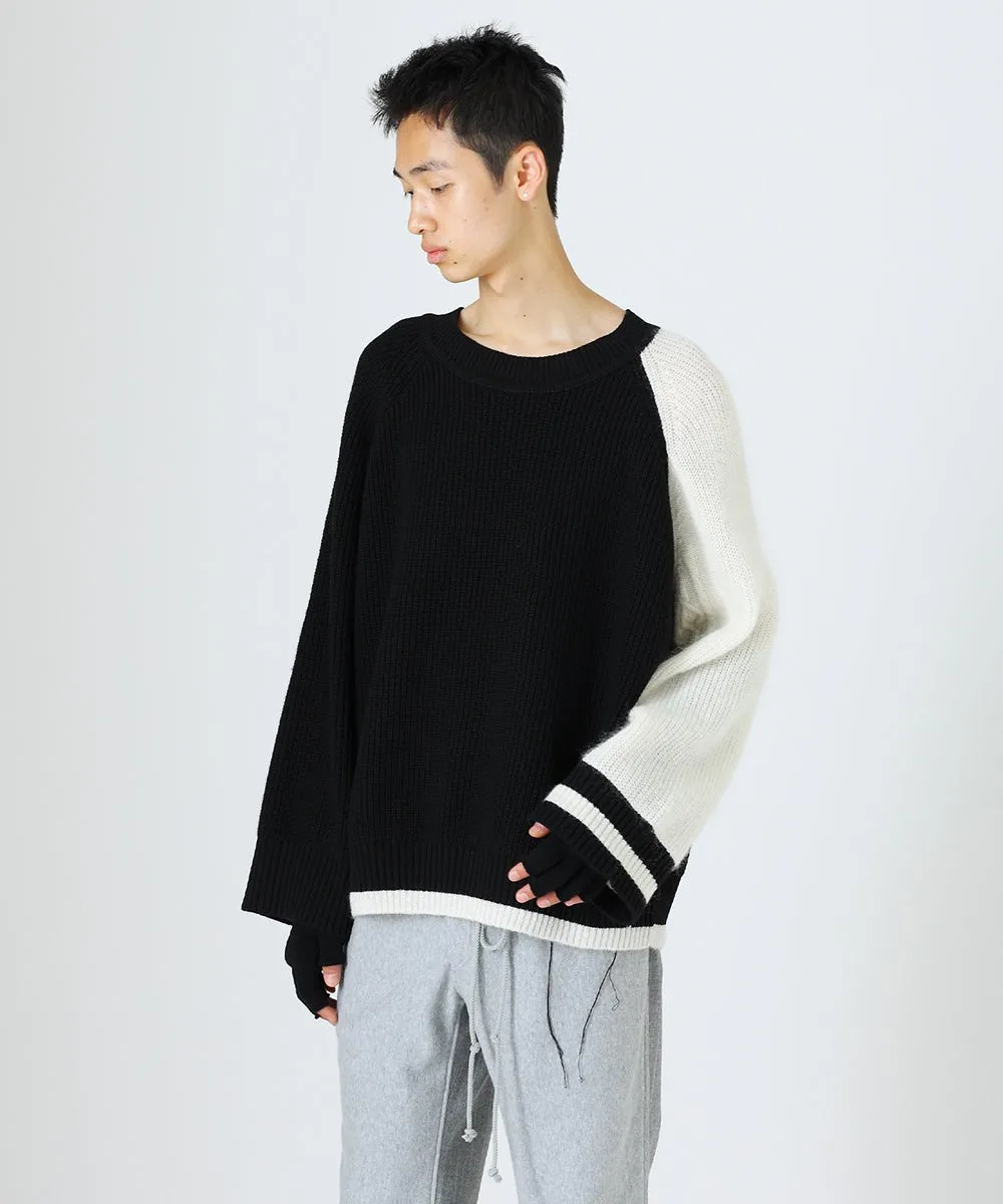 【60%OFF】Over sleeve knit pullover - BLACK×WHITE×WHITE