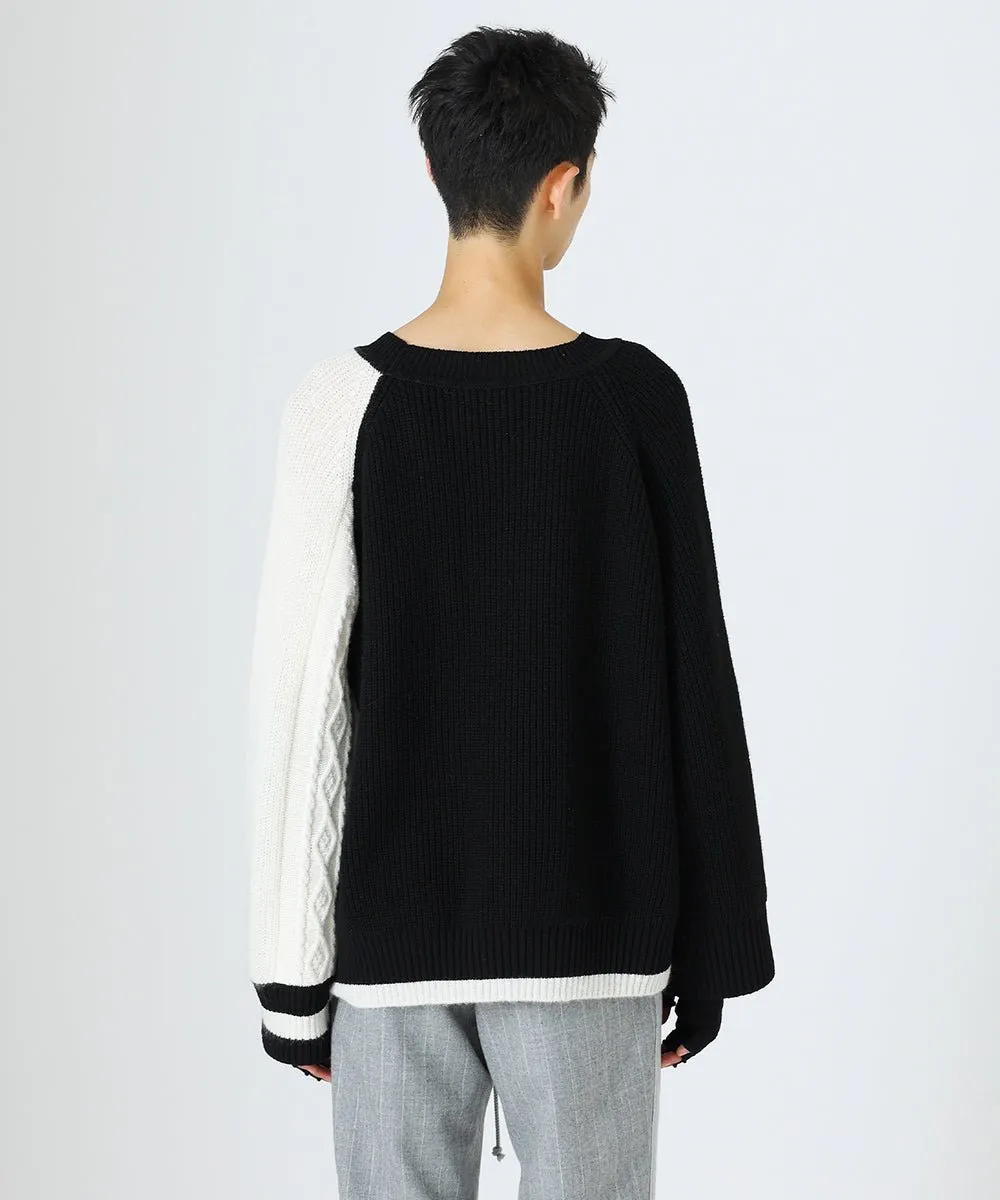 【60%OFF】Over sleeve knit pullover - BLACK×WHITE×WHITE