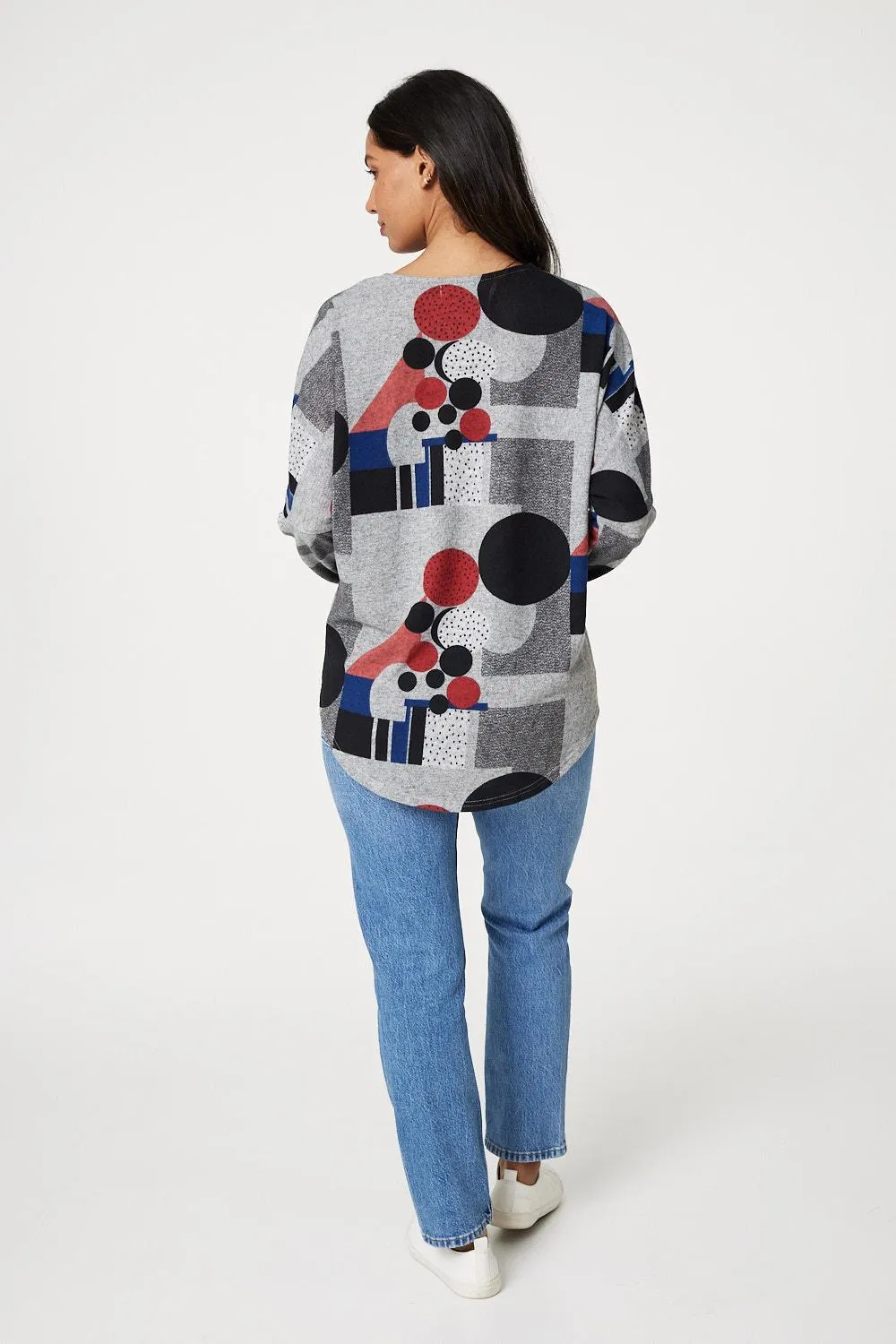 Abstract Print Zip Neck Jumper