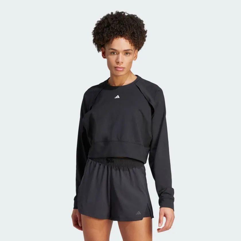 ADIDAS POWER AEROREADY CROP COVER-UP SWEATSHIRT - BLACK