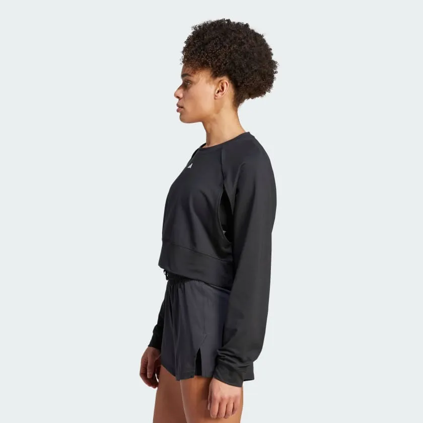 ADIDAS POWER AEROREADY CROP COVER-UP SWEATSHIRT - BLACK