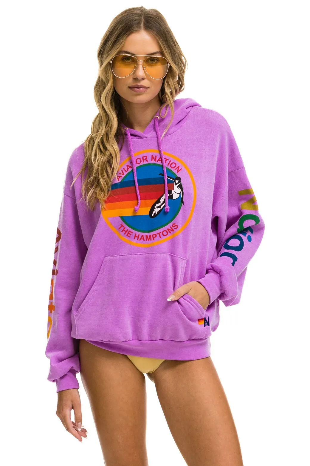 AVIATOR NATION HAMPTONS RELAXED PULLOVER HOODIE - NEON PURPLE