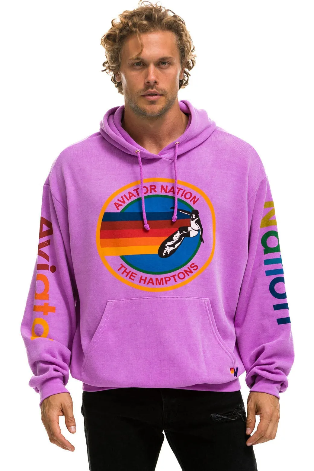 AVIATOR NATION HAMPTONS RELAXED PULLOVER HOODIE - NEON PURPLE