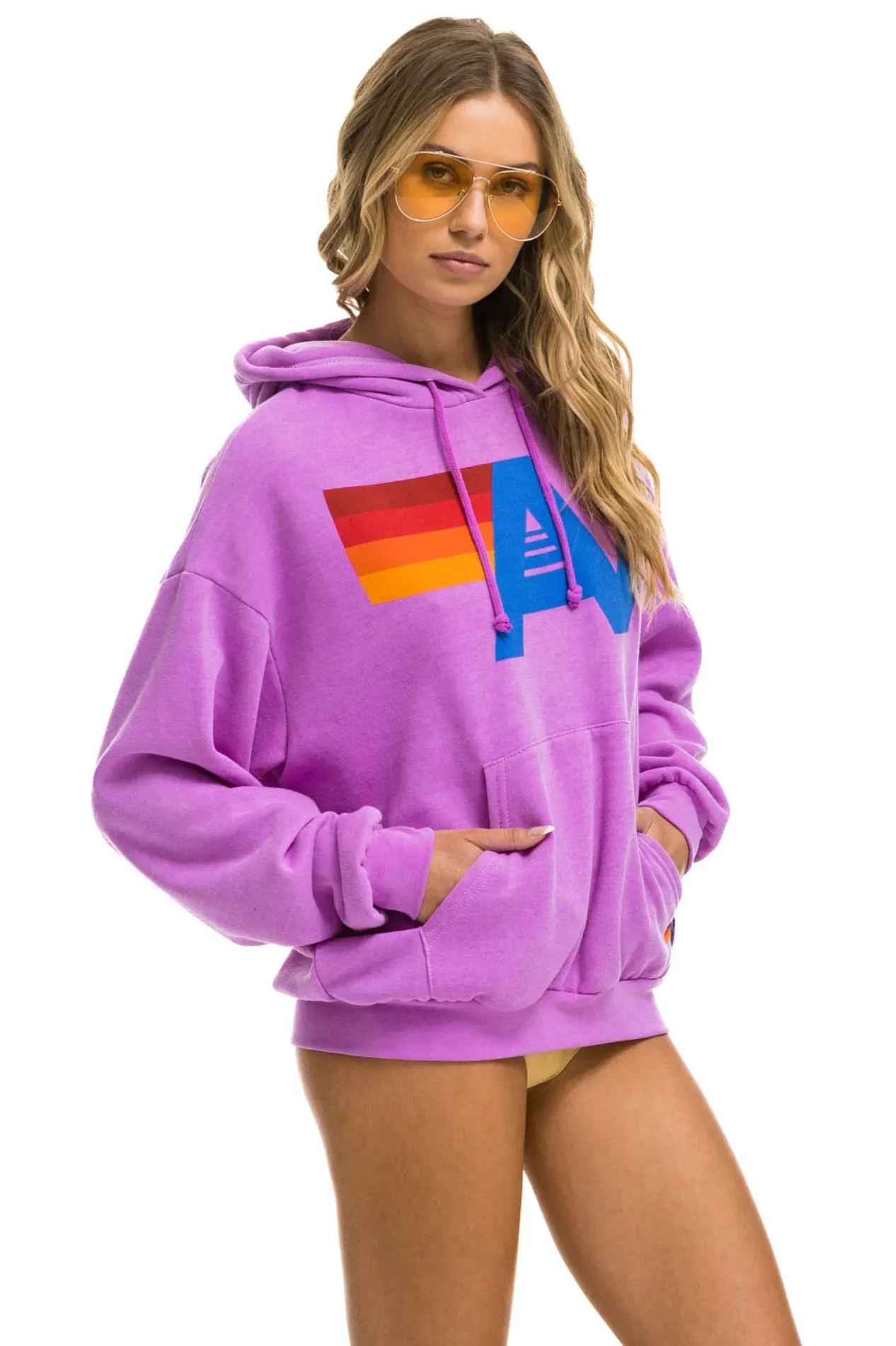 AVIATOR NATION UNISEX LOGO PULLOVER RELAXED HOODIE - NEON PURPLE SHIPS IN 1 WEEK