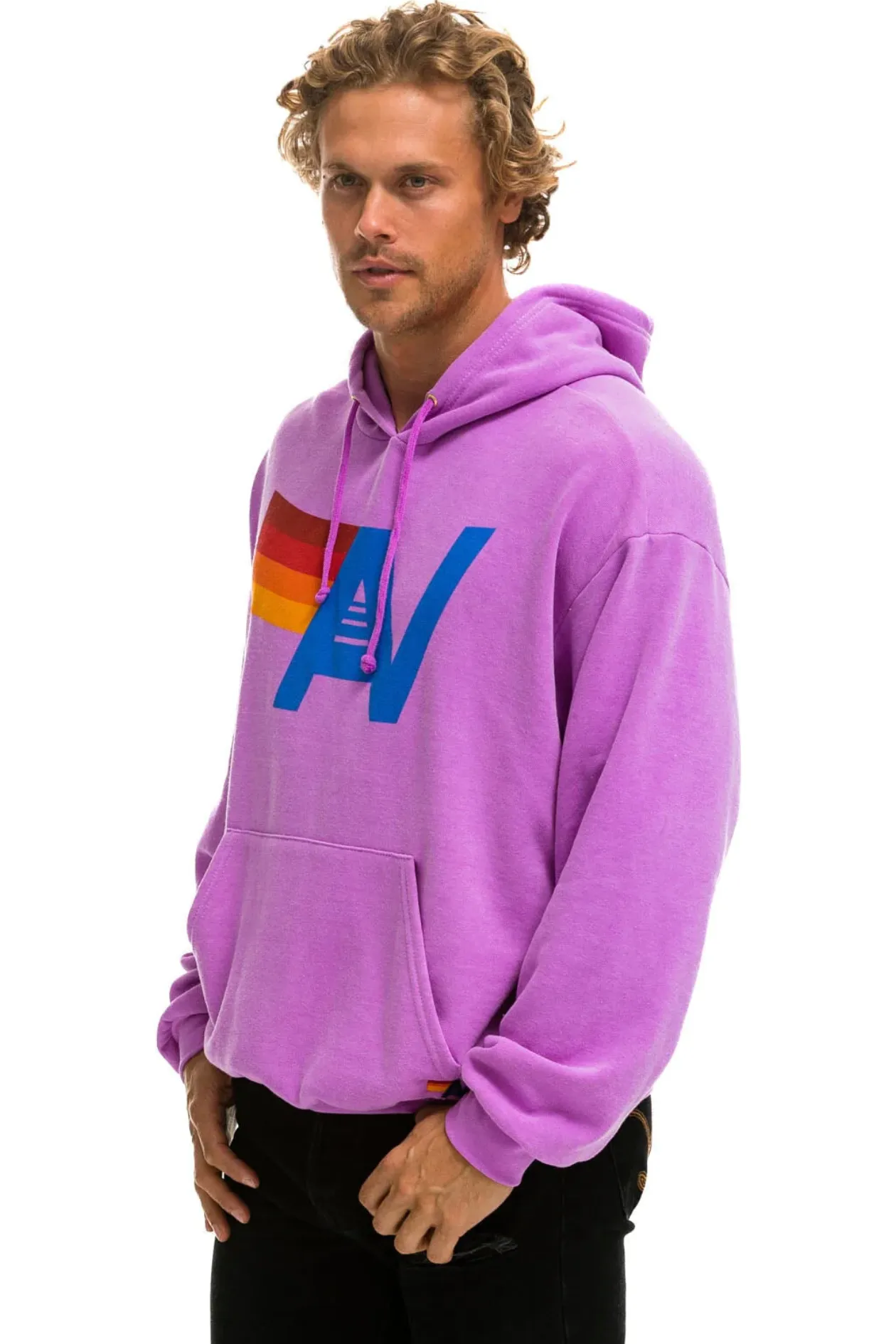 AVIATOR NATION UNISEX LOGO PULLOVER RELAXED HOODIE - NEON PURPLE SHIPS IN 1 WEEK