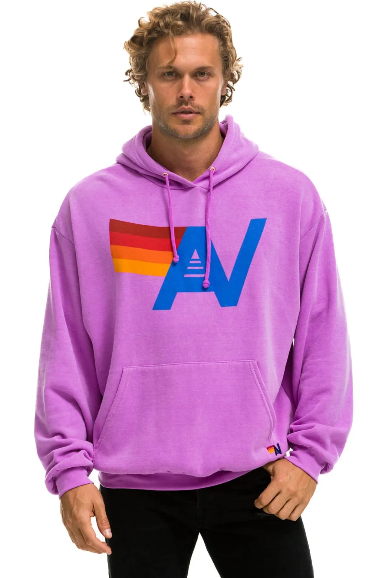 AVIATOR NATION UNISEX LOGO PULLOVER RELAXED HOODIE - NEON PURPLE SHIPS IN 1 WEEK