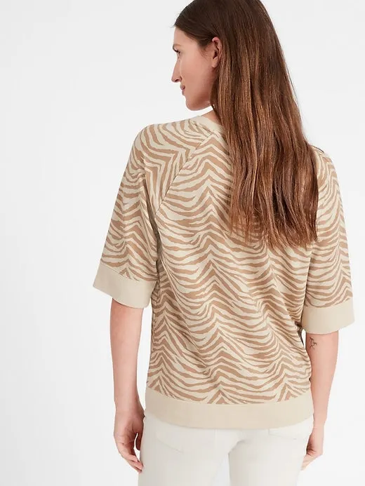 Baby Terry Short-Sleeve Sweatshirt in Beige Zebra