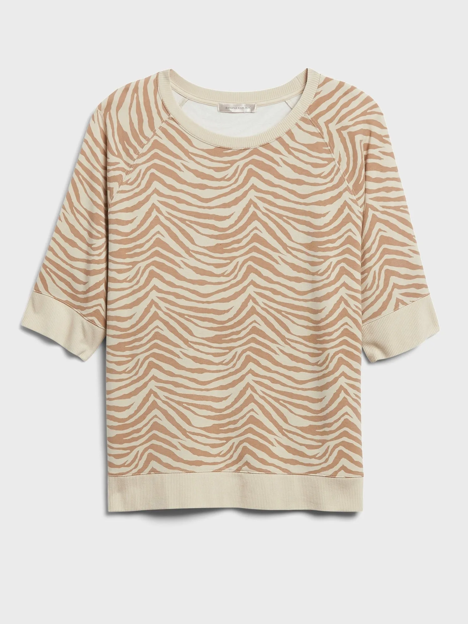 Baby Terry Short-Sleeve Sweatshirt in Beige Zebra