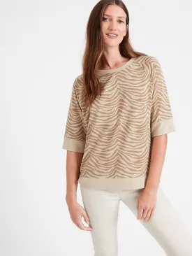 Baby Terry Short-Sleeve Sweatshirt in Beige Zebra