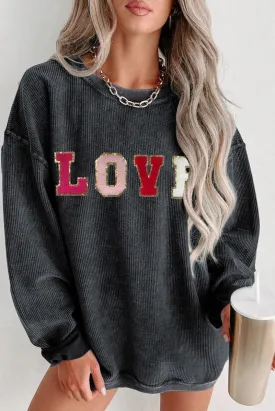 Baggy Corduroy Glitter "LOVE" Graphic Sweatshirt