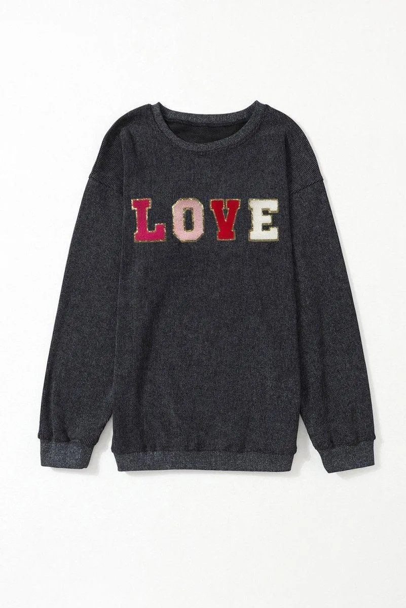 Baggy Corduroy Glitter "LOVE" Graphic Sweatshirt