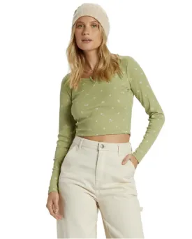 Billabong Reese Thermal Long-Sleeve Cropped Top - AVOCADO