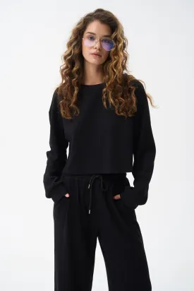 Black Cropped Sports Sweatshirt