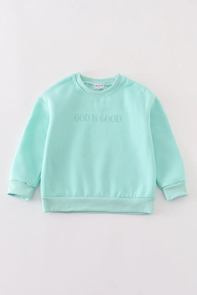 Blue god is good embroidery mom&me fleece sweatshirt