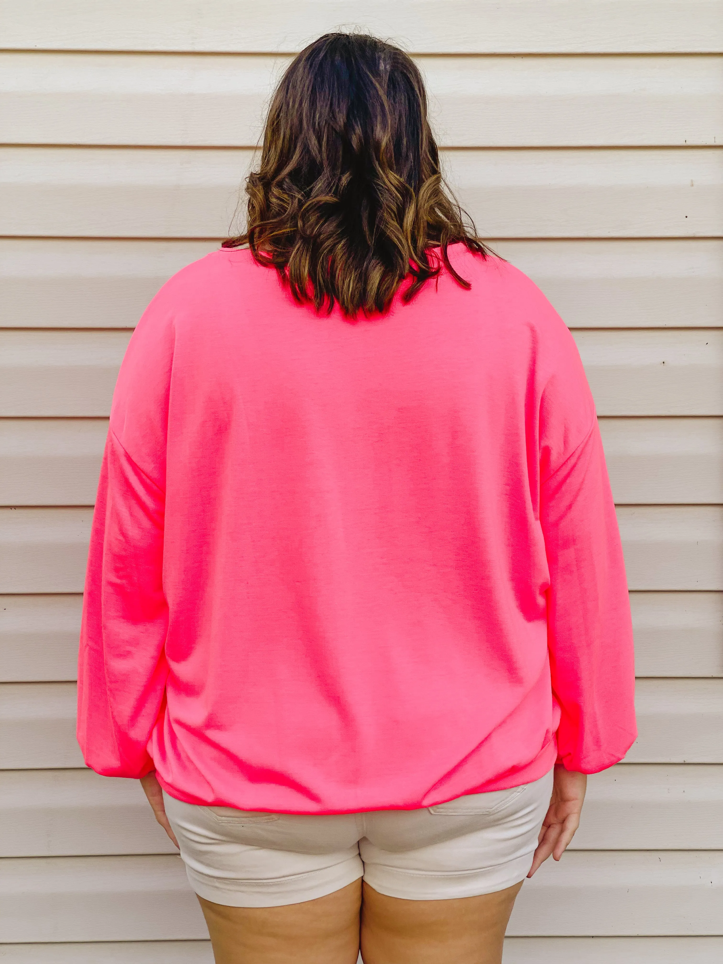 Blush-Worthy Neon Pink Drop-Shoulder Pullover