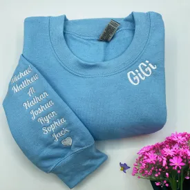 Custom Embroidered Gigi Sweatshirt with Kid Name on Sleeve