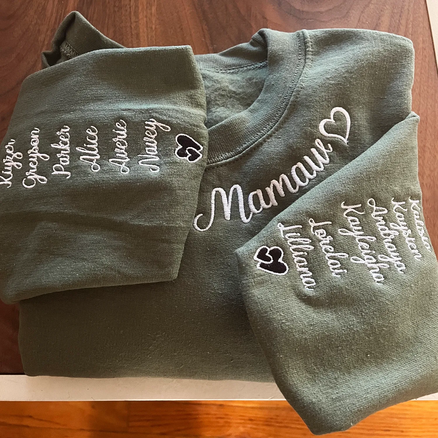 Custom Embroidered Gigi Sweatshirt with Kid Name on Sleeve