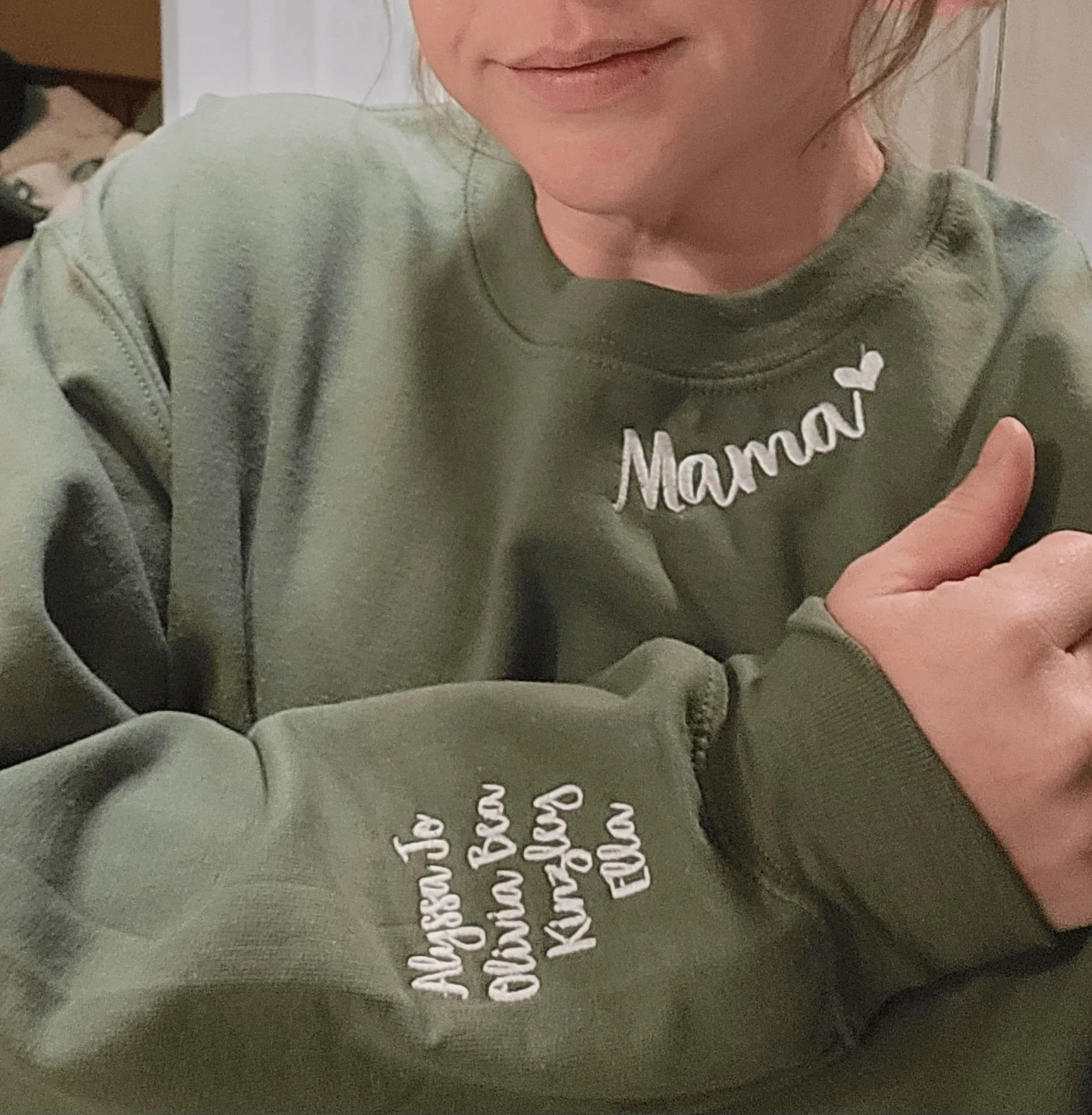 Custom Embroidered Gigi Sweatshirt with Kid Name on Sleeve