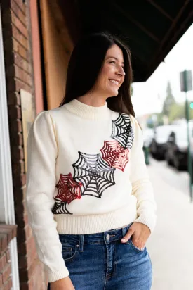 Elevated Halloween Sparkly Spider Web Sweater | Friendly Halloween Top