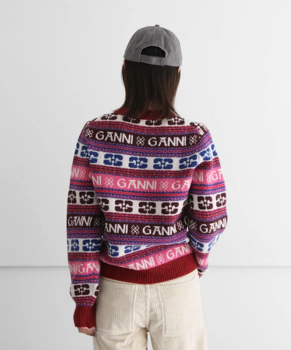 GANNI Logo Wool Mix O-neck Pullover "MULTICOLOR"