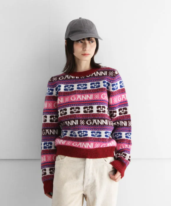 GANNI Logo Wool Mix O-neck Pullover "MULTICOLOR"