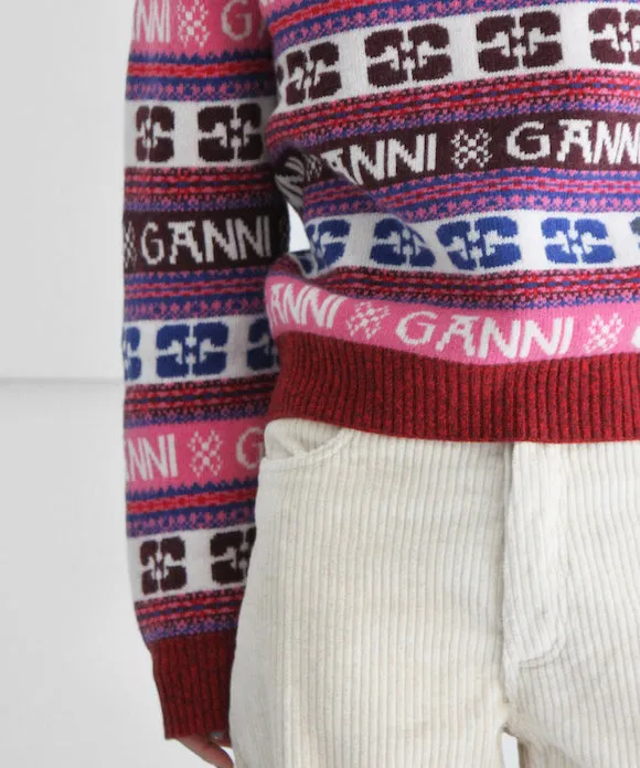 GANNI Logo Wool Mix O-neck Pullover "MULTICOLOR"