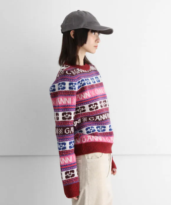 GANNI Logo Wool Mix O-neck Pullover "MULTICOLOR"