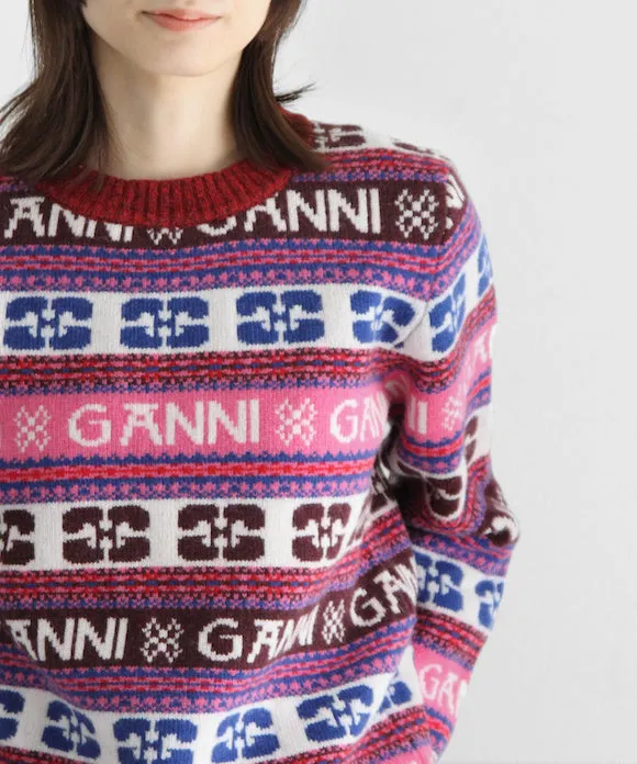 GANNI Logo Wool Mix O-neck Pullover "MULTICOLOR"