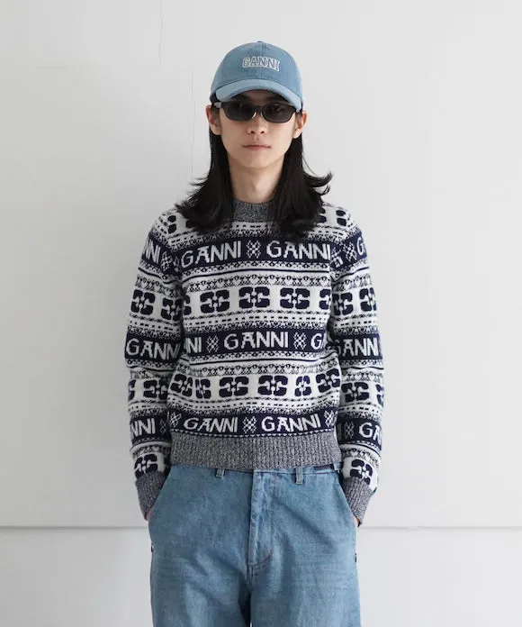 GANNI Logo Wool Mix O-neck Pullover "SKY CAPTION"