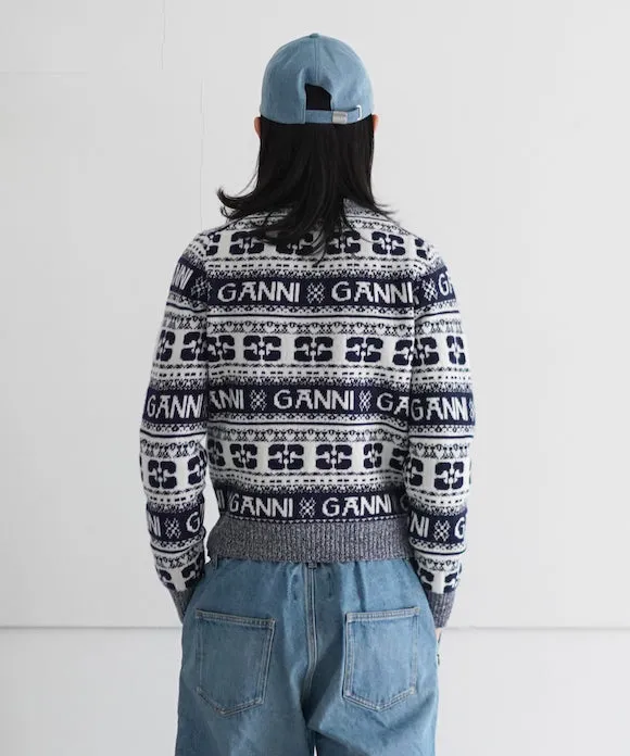 GANNI Logo Wool Mix O-neck Pullover "SKY CAPTION"