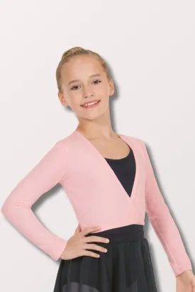 Girls Long Sleeve Cotton Lycra Ballet Wrap Sweater - Pink