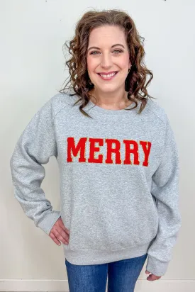 Gray Merry Chenille Letter Sweatshirt