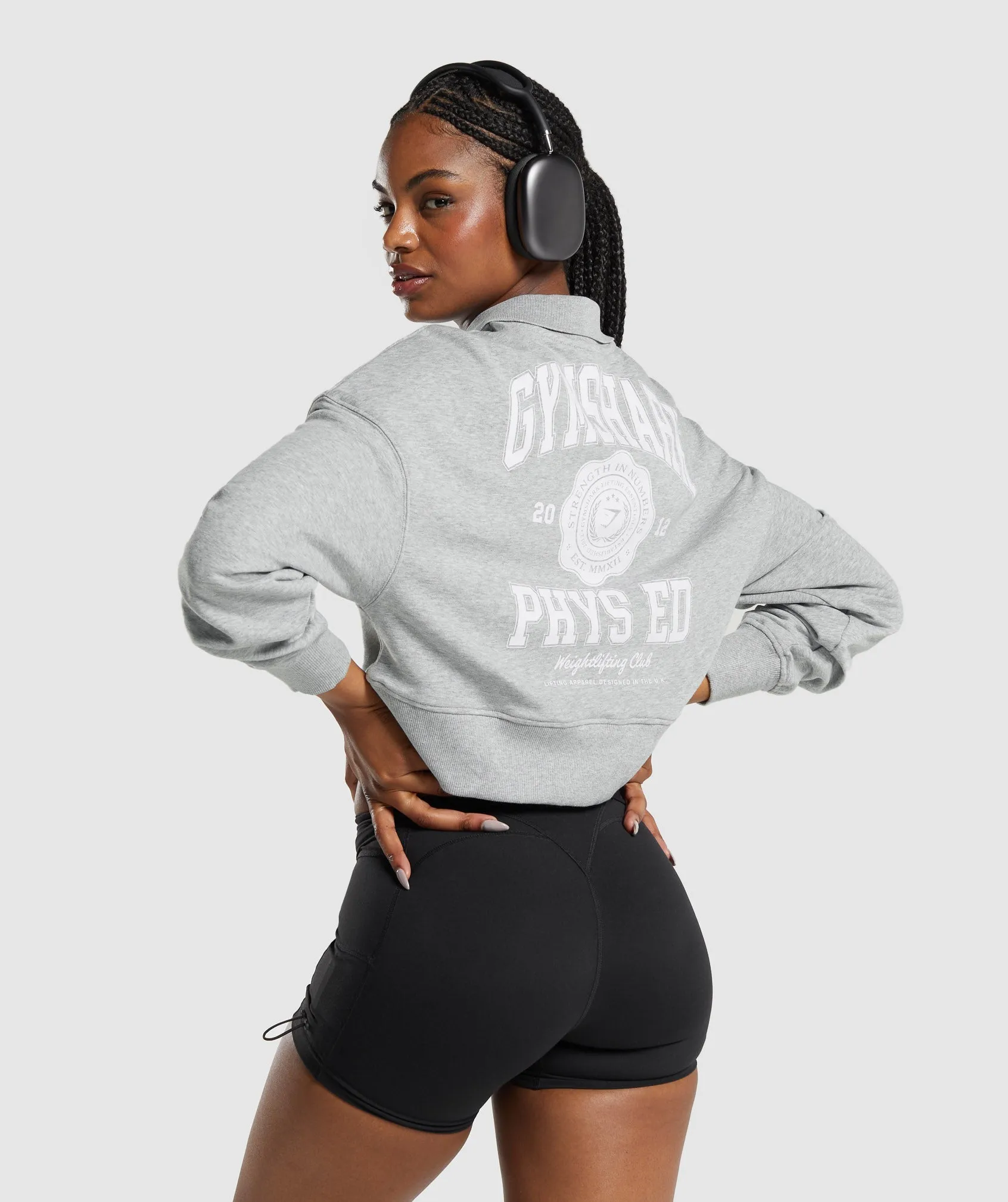 Gymshark Phys Ed Graphic 1/4 Zip - Light Grey Core Marl