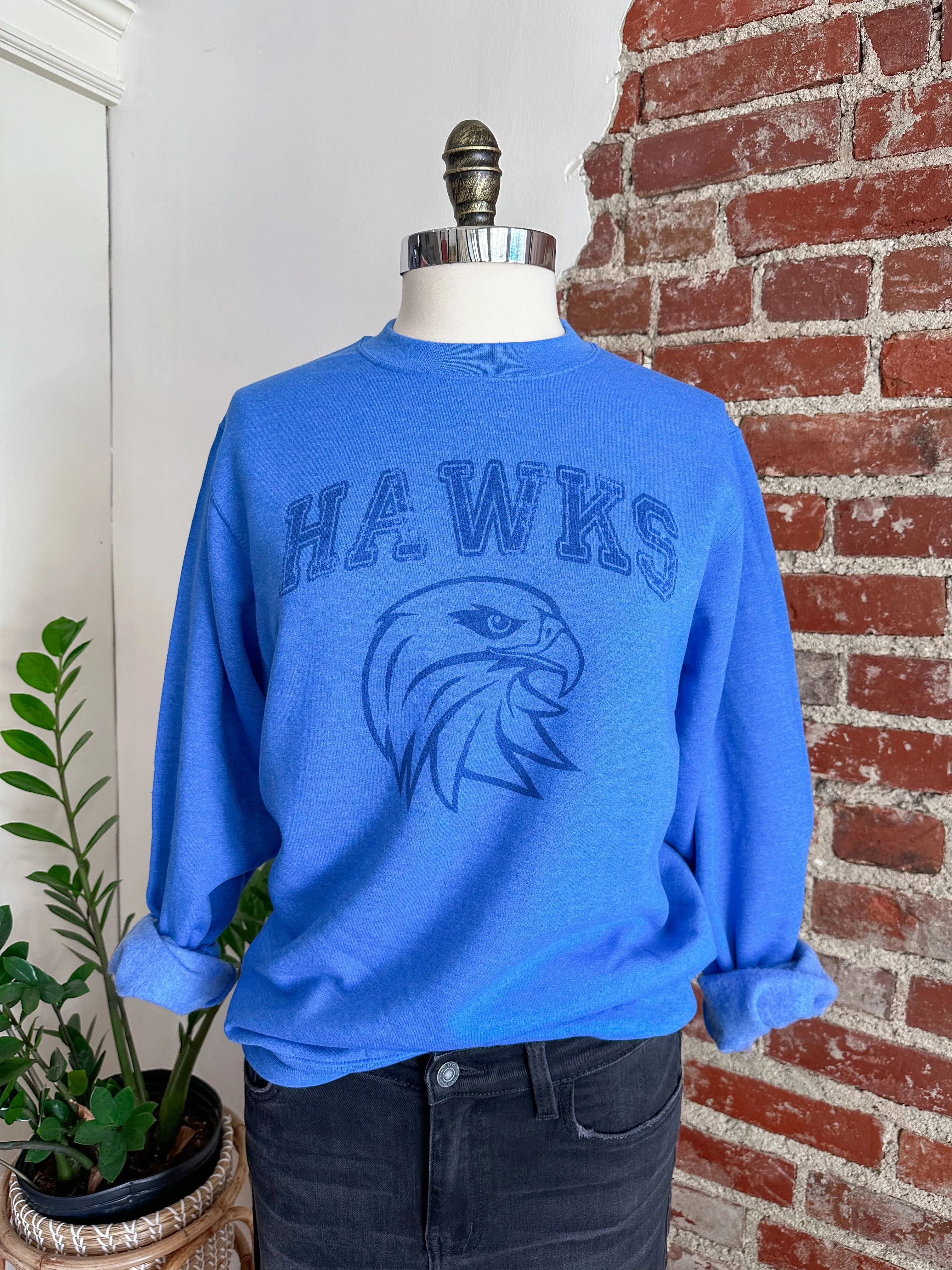 Hawks Distressed Tone and Tone Sweatshirt - Royal