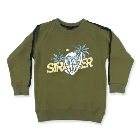 Hello Stranger Skull Hand Raglan Crew Pesto Green