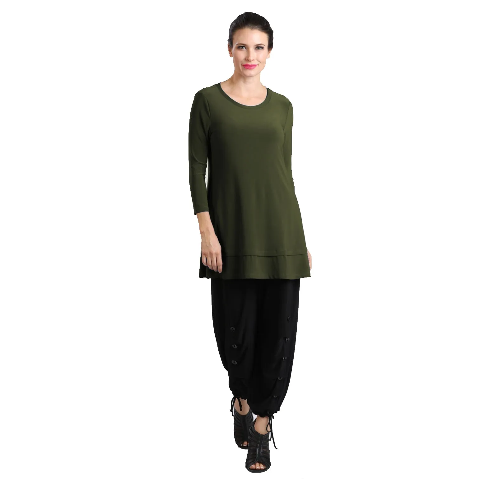 IC Collection Stretch Knit Tunic in Olive - 1484-OLV