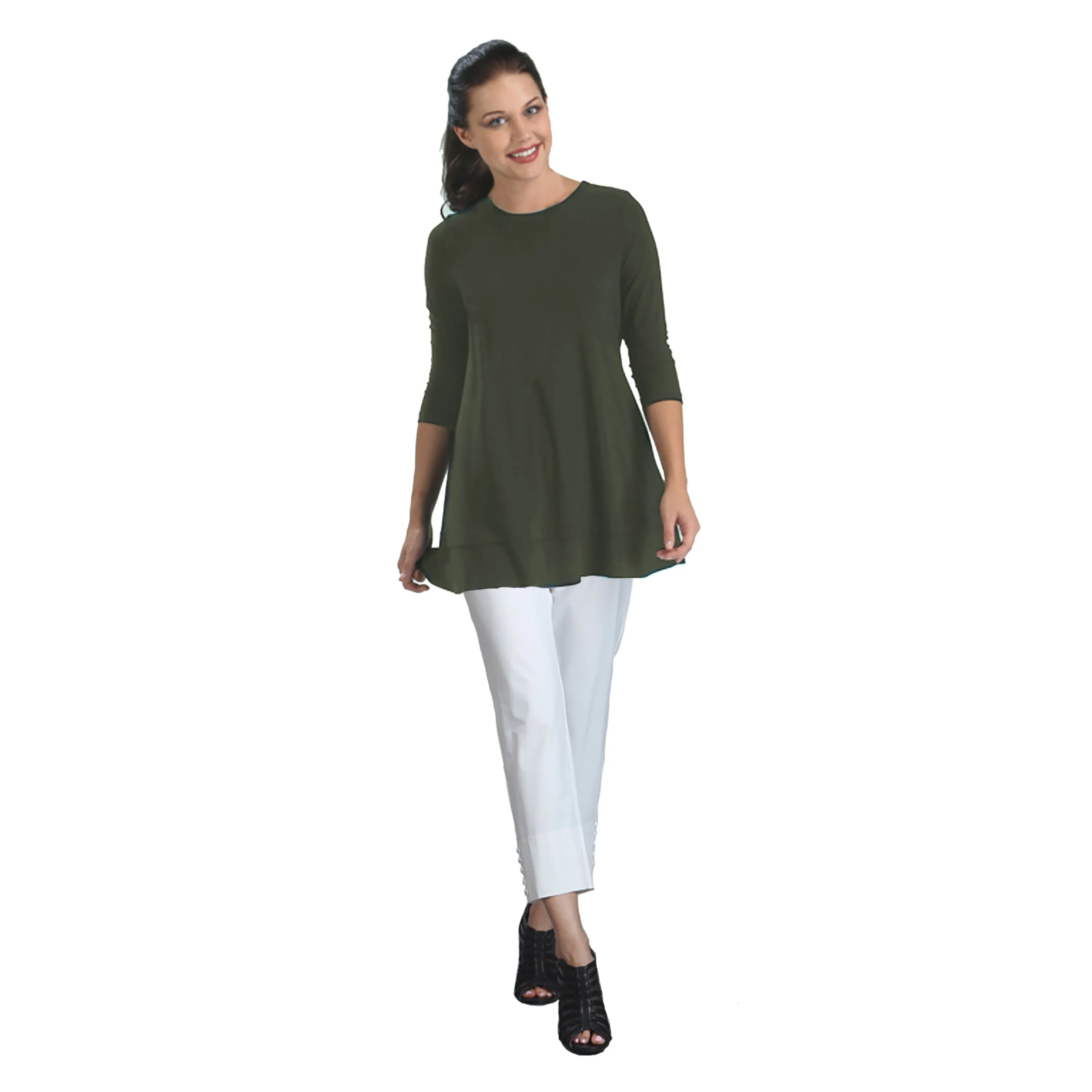 IC Collection Stretch Knit Tunic in Olive - 1484-OLV