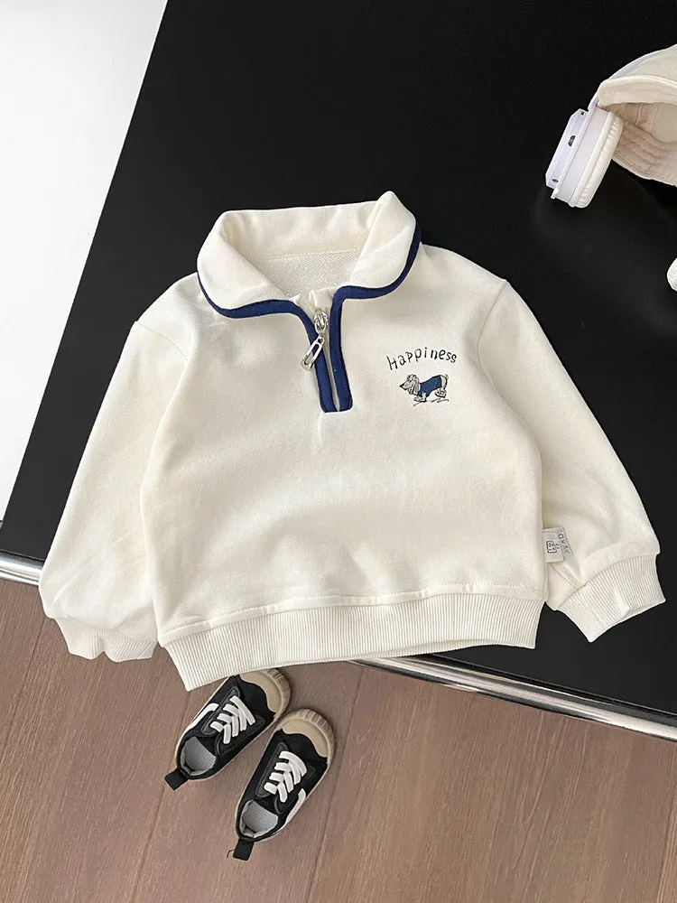 Infant Toddler College Style Lapel Casual Sweatshirt