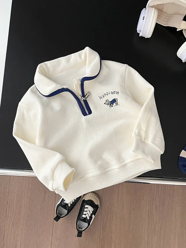 Infant Toddler College Style Lapel Casual Sweatshirt