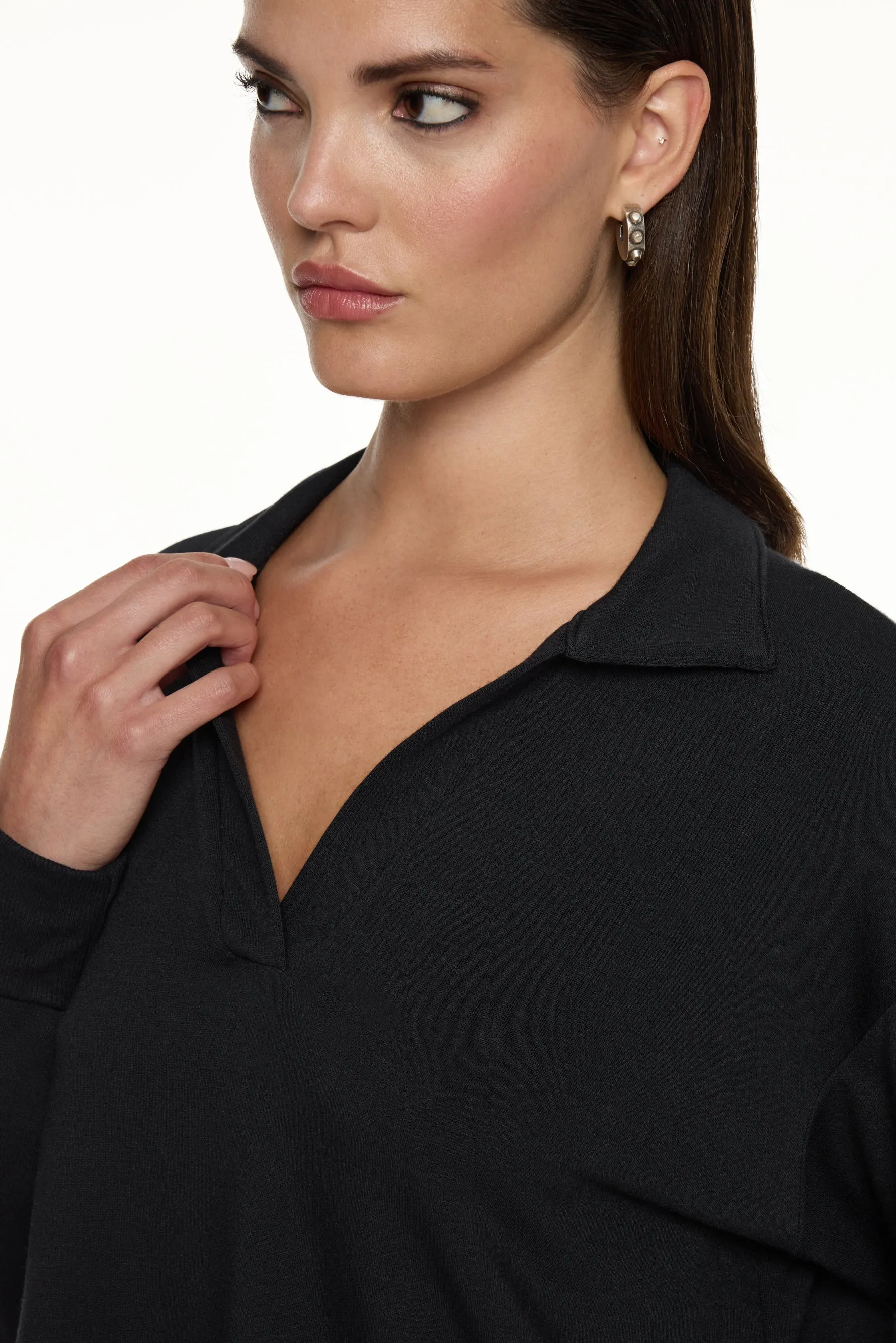 Joan Fleece Polo Sweatshirt - Black