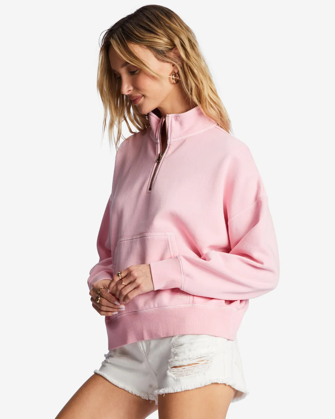 Lazy Mornings Half-Zip Pullover Sweatshirt - Soft Pink