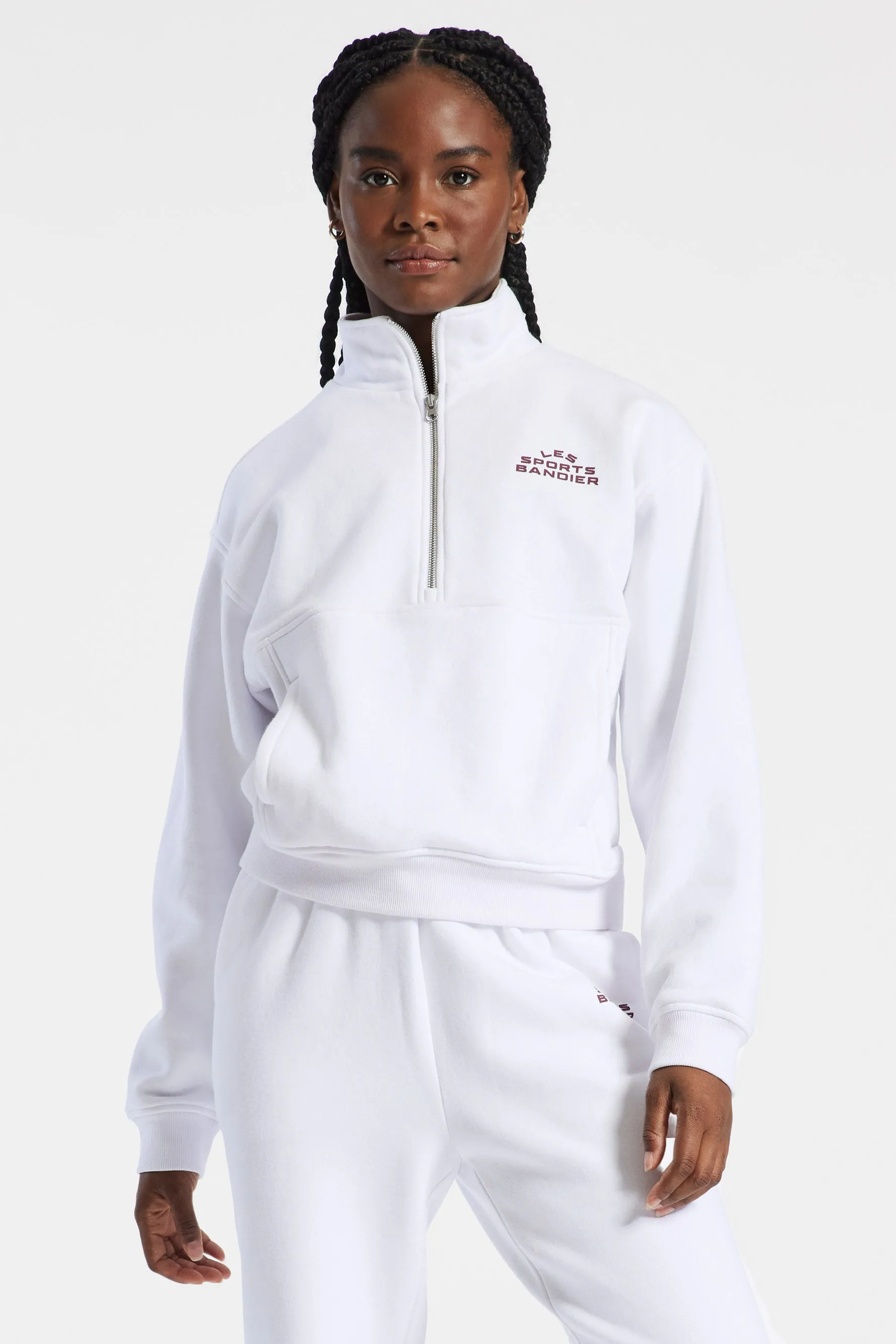 Les Sports Bandier 1/2 Zip Sweatshirt - White/cordovan