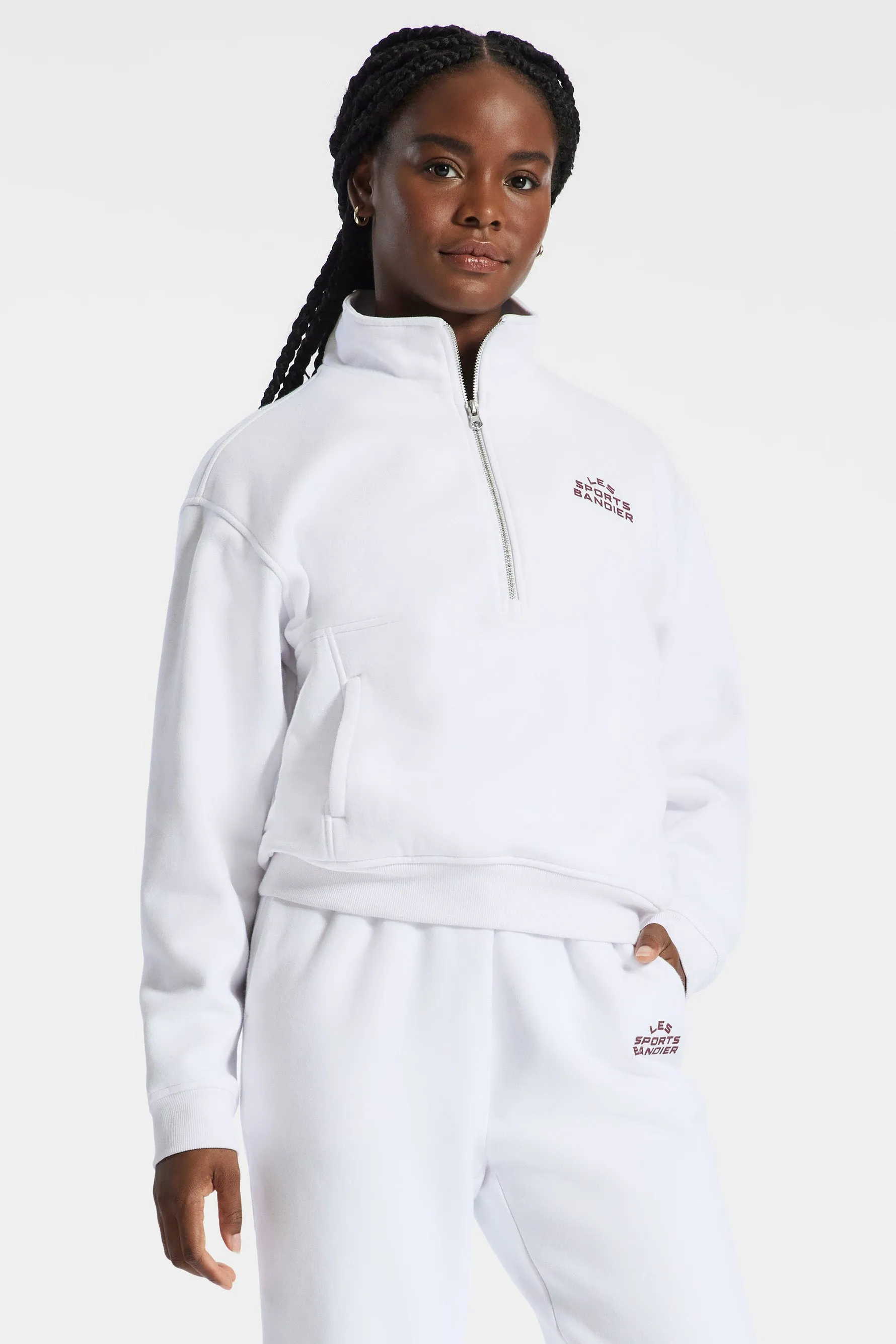 Les Sports Bandier 1/2 Zip Sweatshirt - White/cordovan