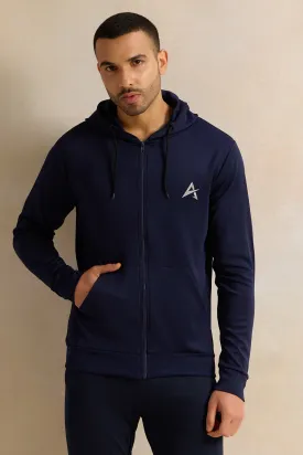 Men Navy Hooded Active Sweatshirt