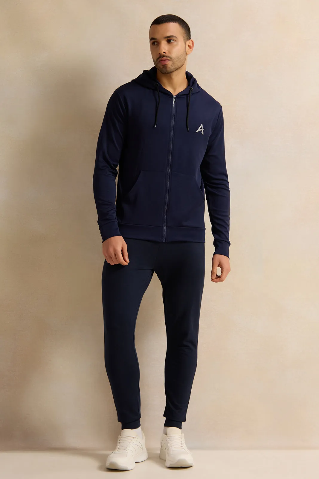 Men Navy Hooded Active Sweatshirt