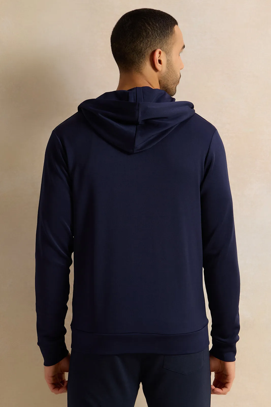 Men Navy Hooded Active Sweatshirt