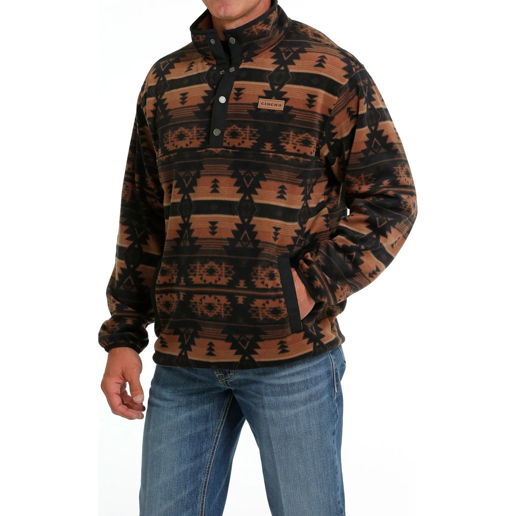 MEN'S CINCH SOUTHWESTERN PRINT POLAR FLEECE PULLOVER - BLACK