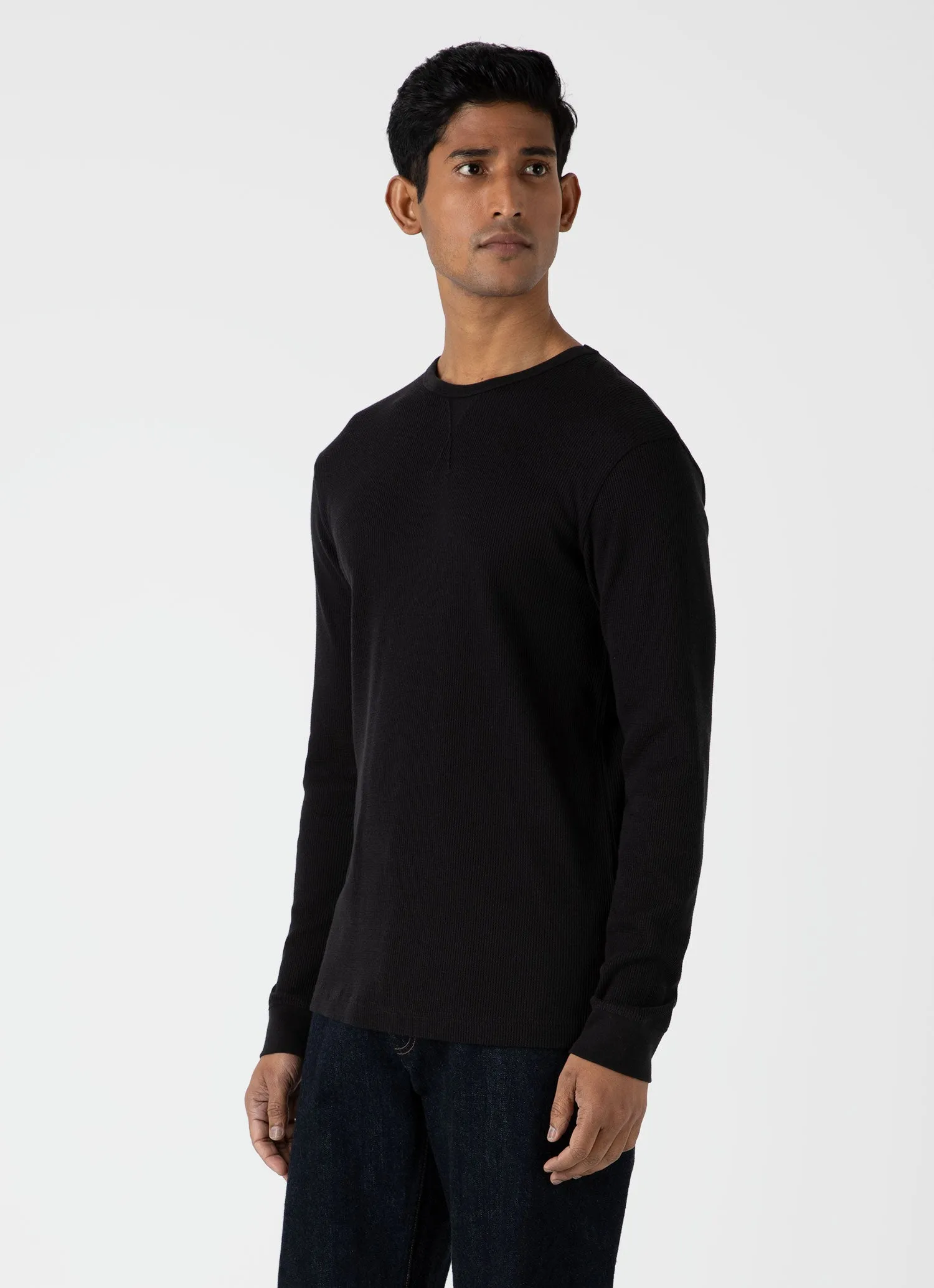 Men's Long Sleeve Waffle T-shirt in Black