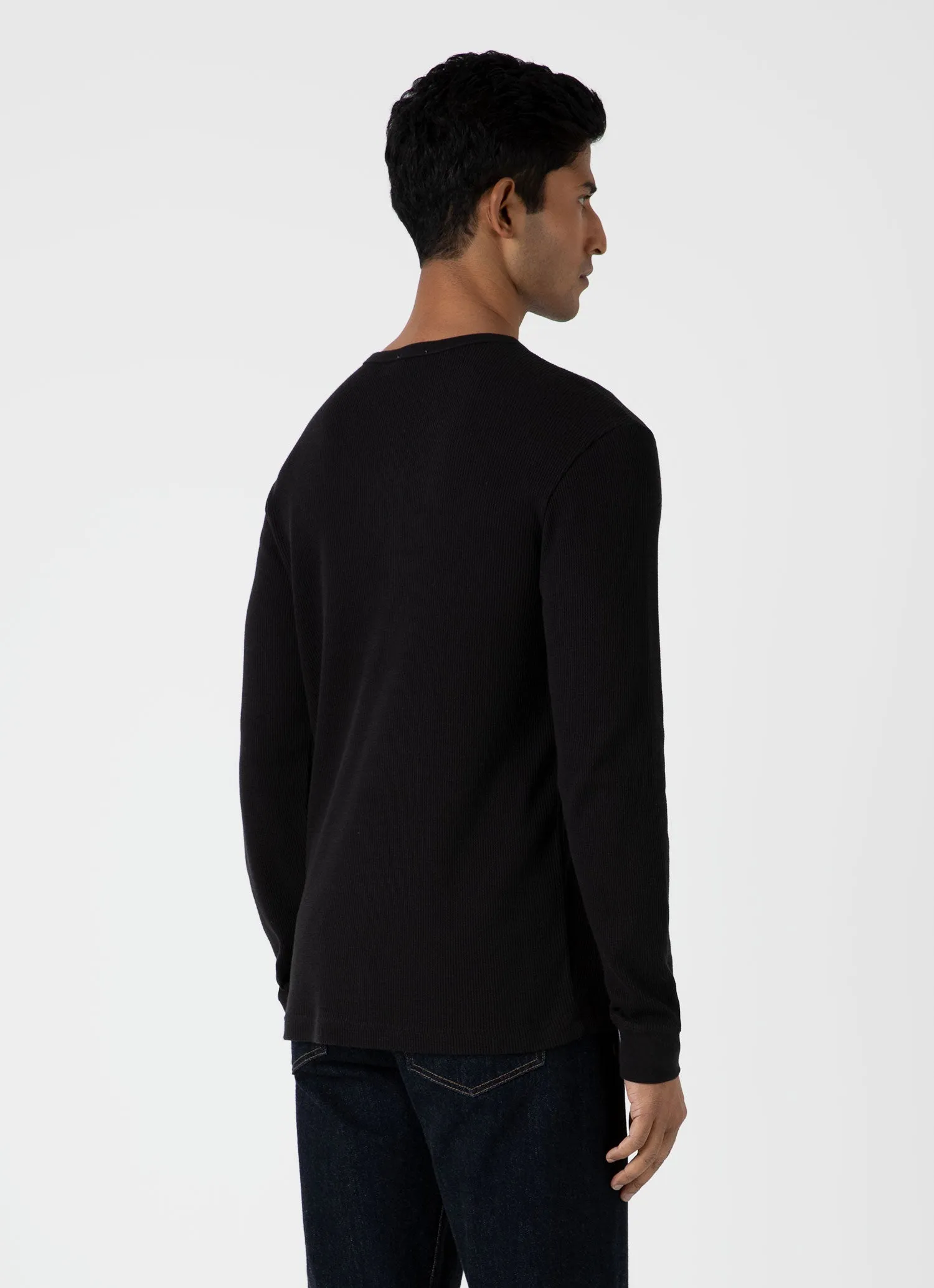 Men's Long Sleeve Waffle T-shirt in Black